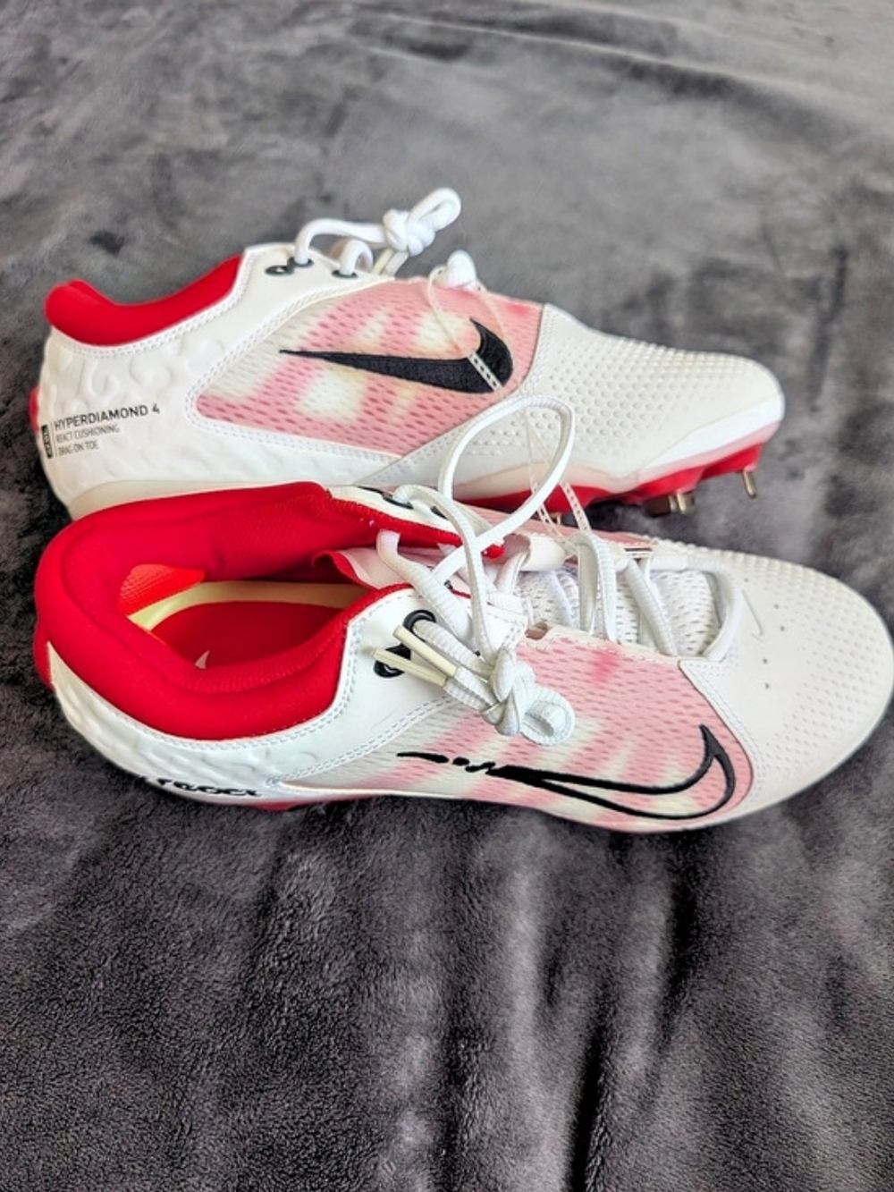 Nike Hyperdiamond 4 Elite Metal Softball Cleats White & Red US 9.5